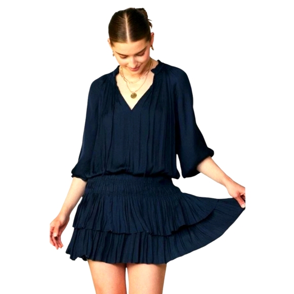 Current Air Elegant Navy Pleated Dress Size S - Picture 3 of 9